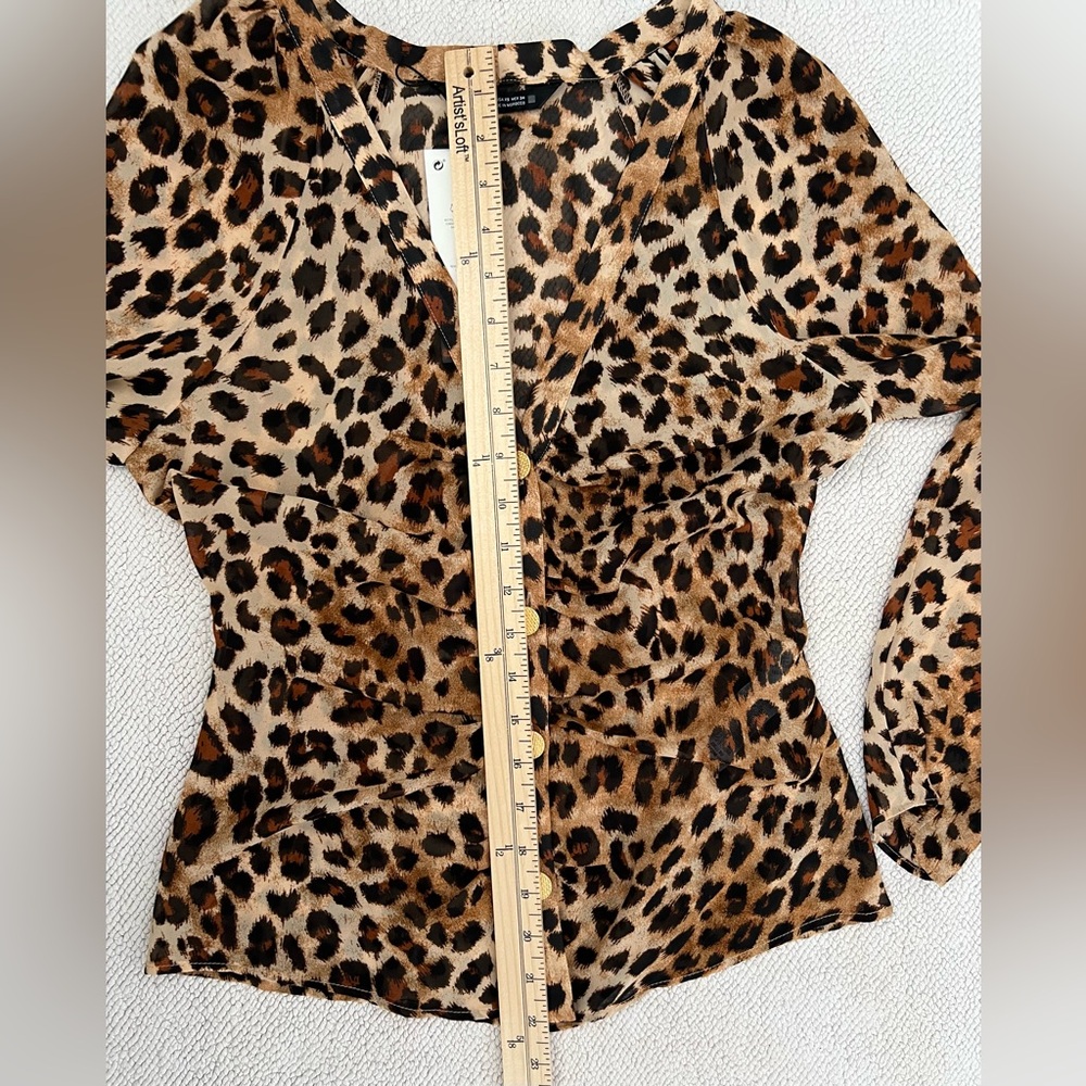 ZARA Shirt Top Blouse | Leopard Animal Print 🐆✨ Semi-Sheer | Size: XS - Picture 14 of 16
